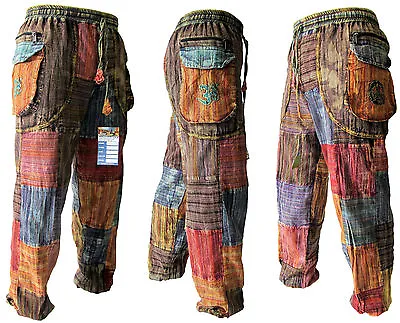 Patchwork Peace Baba Baggy Hippy Pants Elastic Waist Summer Om Gypsy Trousers • $31.10