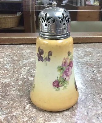 Vtg Antique EPNS Muffineer Sugar Shaker Ceramic Floral 5 3/4” Tall • $13