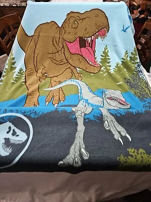 Jurassic World Throw Blanket T Rex & Raptor Gift Fleece 37×48 Travel  • $15.70