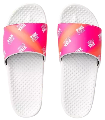 Victorias Secret Pink White Logo Slides Sandals Beach Shower Shoes S M L Nwt • $29.75