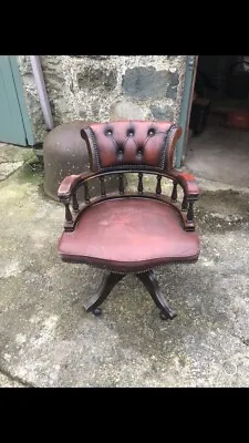 £117 • Buy Oxblood Red Leather Captains Chair Chesterfield Style Swivel And Tilt Vintage