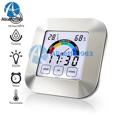 Colorful LCD Digital Thermometer Hygrometer Clock Home Touch Weather Station • £6.98