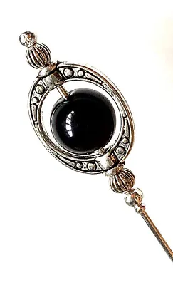 £5.99 • Buy Vintage Style Black Onyx Silver Hat Pin 3  With  Pin Protector Hijab Pin