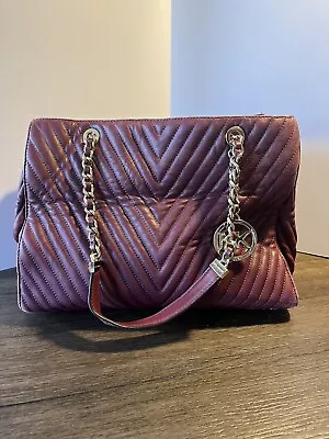 Michael Kors Susannah Large Tote Purse Bag Chevron-Quilted Leather Burgundy • $54.99