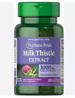 Puritan's Pride Milk Thistle 4:1 Extract Liver Support 1000 Mg 30 Softgels • $7.95