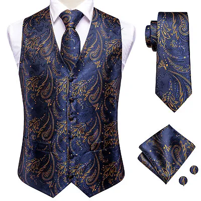 Vest Tie Hankie Fashion Men's Formal Dress Suit Slim Tuxedo Waistcoat Coat • $23.99