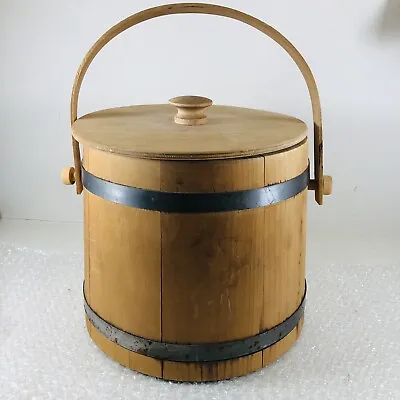 VTG Basketville Putney Vermont Wood Firkin Sugar Bucket W/ Lid 2 Metal Bands • $24.99