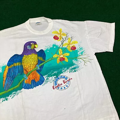 Vintage Brasil Shirt Mens M White Parrot Undersea Exotic Birds Nature 90s Brazil • $29.95