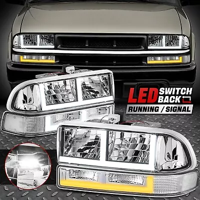 [Switchback F-LED DRL Signal] For 98-04 Chevy Blazer S10 Headlights Chrome/Clear • $125.88