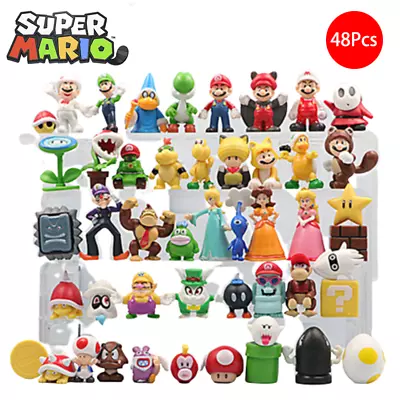 48Pcs Super Mario Bros Mini Figures Luigi Model Doll Toys Model Cake Decor Set • £14.43