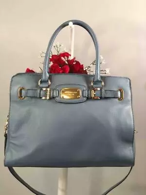 MICHAEL KORS  Hamilton  Steel Blue Pebbled Leather Satchel Bag • $152.99