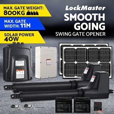 LockMaster Swing Gate Opener Auto 40W Solar Power Electric Remote Control 800KG • $641.95