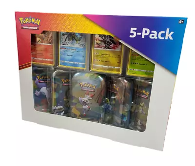 $49.99 • Buy Pokemon TCG 5 Pack Power Mini Tin Box Set + 4 Holo Promo Cards W  Metallic Coin