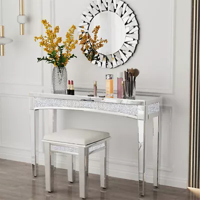 Heavy Duty Mirrored Console Table Diamond Vanity Dresser Desk Silver Glass Shelf • $289.92