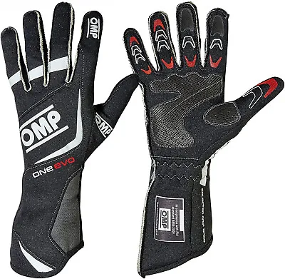 OMP Racing One Evo Gloves Leather Palm Double Elastic Wrist - Black - Small • $199