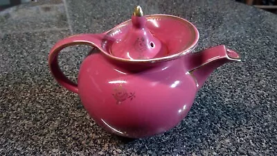 Vintage Hall China Co. Windshield Shape Teapot Camille Rose 6 Cup USA Gold Roses • $14