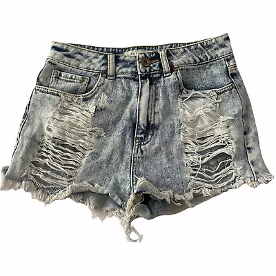 Bullhead Juniors 7 Mom Shorts Acid Wash High Waist Destroyed Cutoff Shorts #NN98 • £14.98