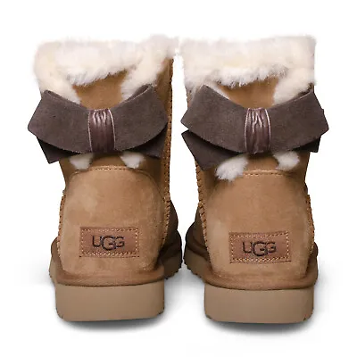 Ugg Mini Bailey Suede Bow Chestnut Sheepskin Ankle Women's Boots Size Us 8 New • $139.99