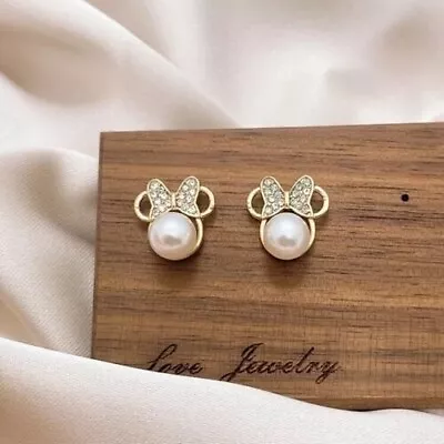 Gold Minnie Mouse Pearl Earrings-Stud-Women-Children • $8.99