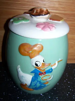 Vintage 1950 Walt Disney Stoneware Donald Duck Green Cookie Jar Granny Core • $38