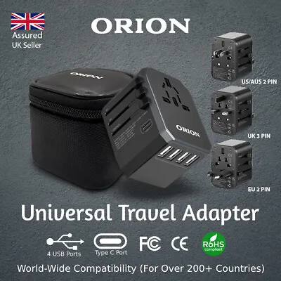 £18.99 • Buy ORION Universal Travel Adaptor 4 USB Port Type C Multi Plug Fast Charger Adapter