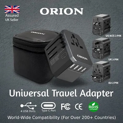 ORION Universal Travel Adaptor Plug UK  Worldwide USB Multi-Plug Type C Charger  • £17.99