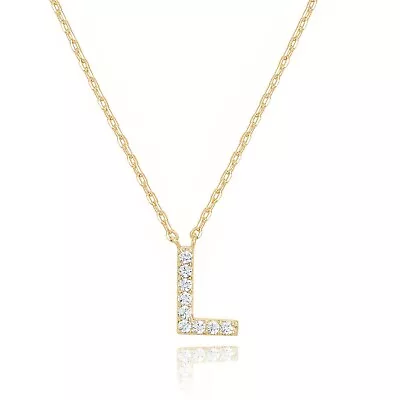 14k Yellow Gold Created White Sapphire Initial L Letter Pendant Necklace Plated • $17.99