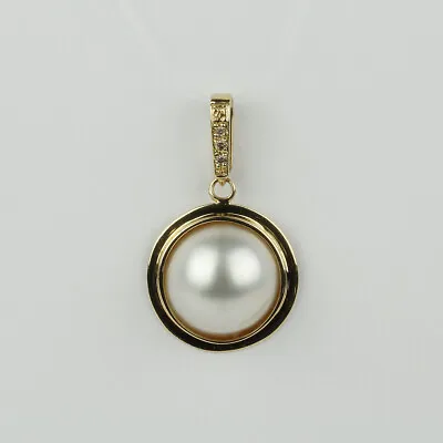 14k Yellow Gold Mabe Pearl Diamond Womens Necklace Pendant • $215