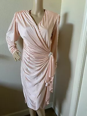 Vintage  80's Peach Wrap Draped Disco Dress 8 • $16