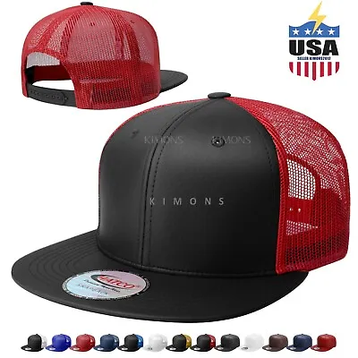 Snapback Hat Flat Mesh Back Leather Hip Hop Trucker Baseball Cap Plain Solid • $16.58