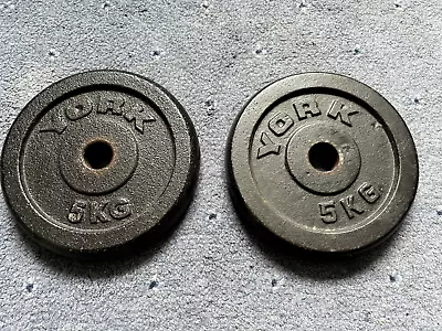 York Weight Plates Cast Iron 5kg X2 For 1  Inch Barbell Dumbbell Bars • £20
