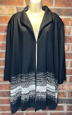 Misook 3X Heavy Knit Cardigan Black White Stripes At Bottom • $59