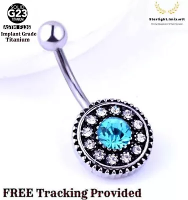 Belly Piercing Bar Body Jewellery Navel Barbell Jewelry Stud 14G TITANIUM Blue • $8.99