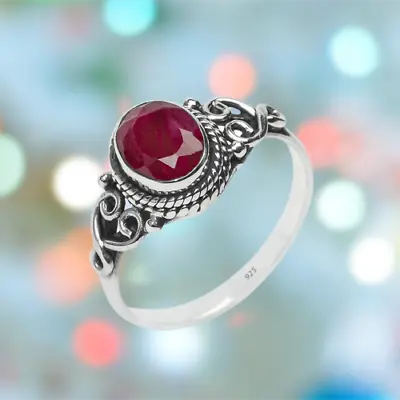 Ruby Stone Ring 925 Sterling Silver Statement Ring For Women Handmade Rings • $12.01
