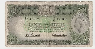 1961 Australia 1 Pound Banknote - Coombs / Wilson - R34 - Good - # 31909 • $19