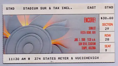 $149.95 • Buy 1988 Fiesta Bowl Game Ticket Stub, Florida State / Nebreska, Excellent