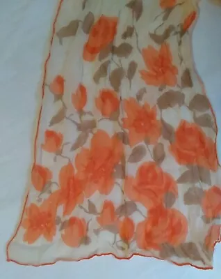 Women's Scarf Neckerchief Orange Cream Rose Floral Design 38  X 15  Vintage • $6.99