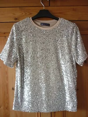 Ladies M&S Marks And Spencer Champagne Sequin Top Size 8 Pre Owned • £14.99