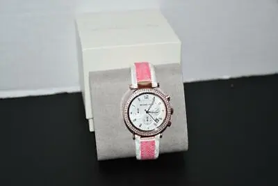 $98.99 • Buy Michael Kors Parker Chronograph Tea Rose PVC Leather Logo Strap Watch #MK6951 NW