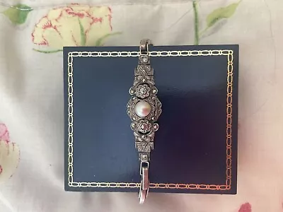 Vintage Bracelet Marcasite And Pearl Silver Very Pretty • $48.40