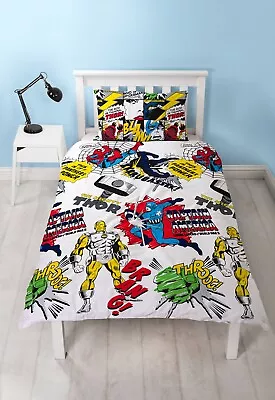 Single Bed Avengers Scribble Duvet Cover Set Iron Man Thor Hulk Spiderman Comic • £16.99