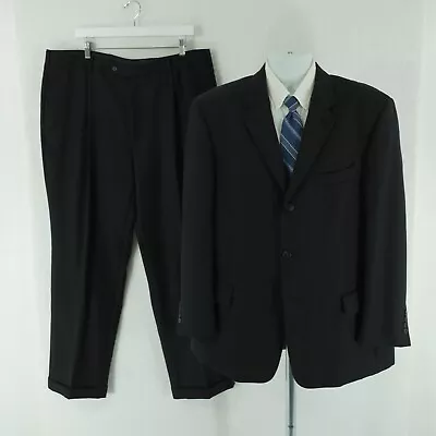 Pierre Cardin Worsted Wool 3 Button Black 2 Piece Suit 46R 40/31 High Rise Pleat • $125.99