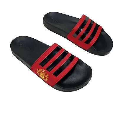 Adidas Adilette Shower Manchester United Black/Red Slides Sandals FW7072 Sz 8 • $65