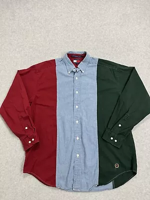 Vintage Tommy Hilfiger Color Block Button Down Shirt Mens Sz L Long Sleeve • $34.99