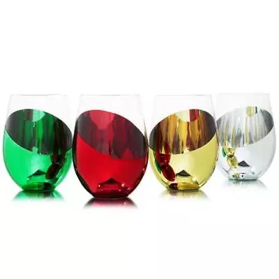 Christmas Multicolored Holiday Stemless Wine Glasses Drinkware Set Set Of 4 • $37.99