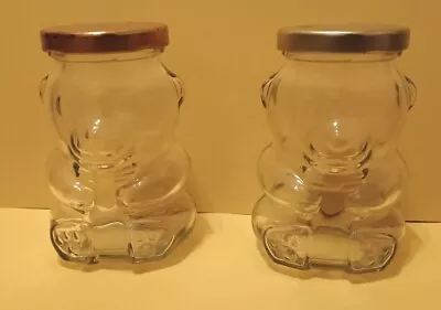 2 Teddy Bear Glass Jar With Lid CRYSTAL CLEAR GLASS 5in Tall 3in Dia. Candy Dish • $4.99