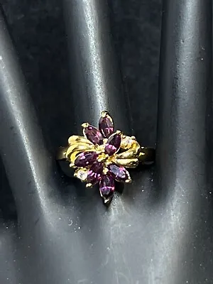 Vintage Roman Gold Tone Pink Marque And Clear Rhinestone Statement Ring (R286) • $40