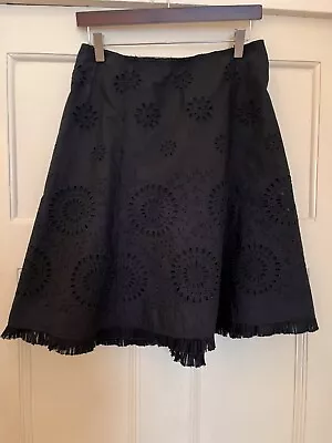 PRADA Broderie Anglais Cotton Black Skirt - Size 40 • £149