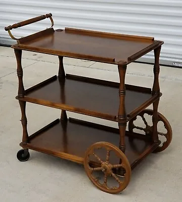 Antique Wood Serving Tea Bar Cart Original 3-Tier Rolling Server/ Tea Wagon • $700