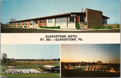 Quakertown PA Postcard  THE QUAKERTOWN MOTEL  Route 663 Roadside C1960s • $5.60